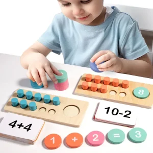 Houten Rekenspel Set – Montessori Tel- en Rekenkaarten voor Kinderen