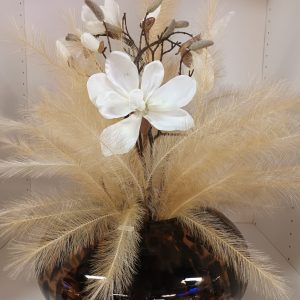 Glazen schaal panterprint met bloemen en veren