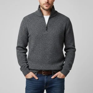 Heren Gebreide Trui met Rits en Opstaande Kraag