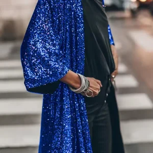 ZaraShine - Mode Glanzende Pailletten Strickjacke | Winddichte Top en Stijlvolle Jas voor Dames