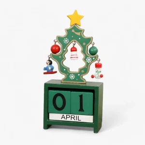 Houten Kerst Blokkalender – Decoratieve Datumklok met Winterfiguren