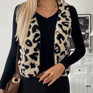 Elegante Damesbodywarmer met Leopardenprint en V-Hals