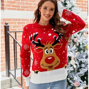 Dames Kersttrui – Vrolijke Rendier Wintertrui met Feestelijk Design