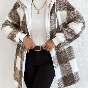 Skylar - Geruite Teddy Hoodie Jas | Warm en Comfortabel voor de Winter