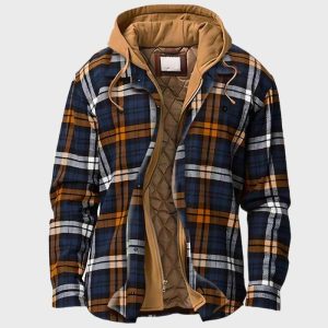 Heren Geruite Hoodie Jas – Warme Gewatteerde Jack met Capuchon