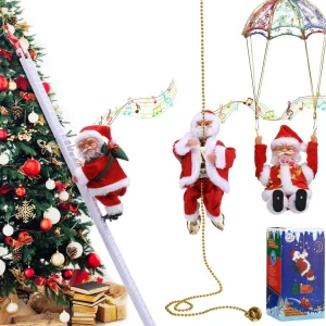 Kerstman Decoratie Set – Klimmende & Parachute Kerstornamenten