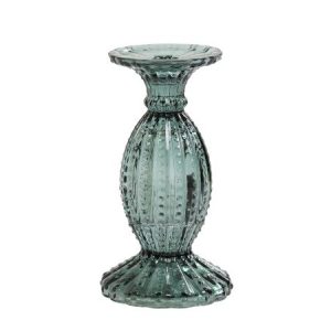 Kaarsenhouder ‘Vintage’ – Trendy kaarsenhouder glas – Petrol Ø10×19 cm