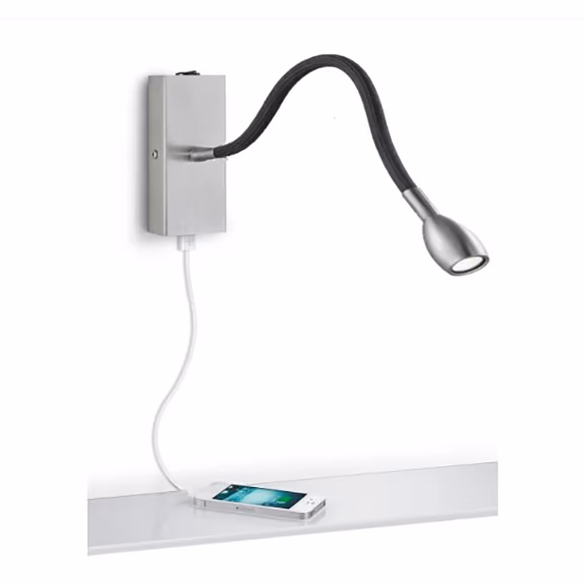 Wandlamp, leeslamp. Serie: ASTA. Kleur: nikkel mat – Kleur: zwart. KNAPSTEIN