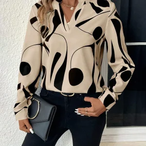 Elegante Blouse met Opstaande Kraag en Print