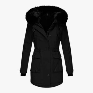 Elegante Damesparka – Warme Winterjas met Grote Capuchon en Bontkraag