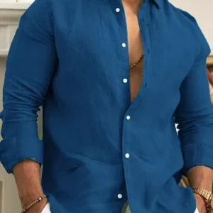 Linnen Overhemd Heren Licht Ademend Open Kraag