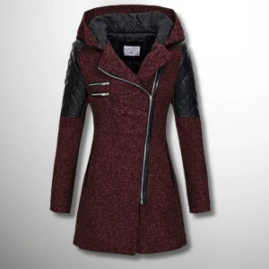 Lange damesjas – Elegante jas met capuchon en leren details