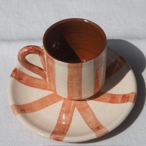 Espressokopje terracotta gestreept – set van 2 stuks